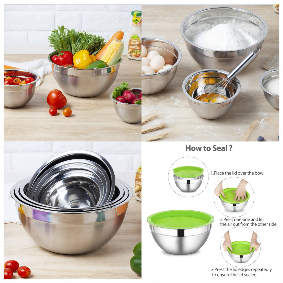 52-Piece Stainless Steel Cooking Utensil Set with 7-Piece Mixing Bowls with Lids Set & Salt and Pepper Grinder Set